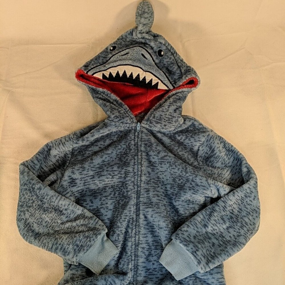 Kids Blue Shark One Piece Full Zip Bodysuit Jumpsuit Youth Boys Girls Small S